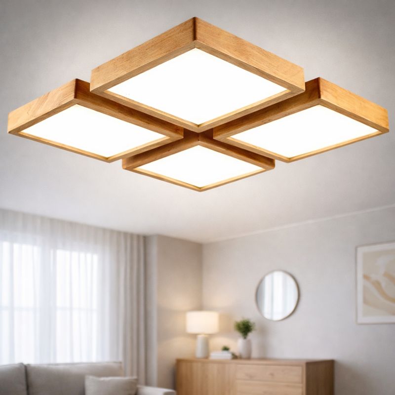 QuadAura Wooden LED Ceiling Light
